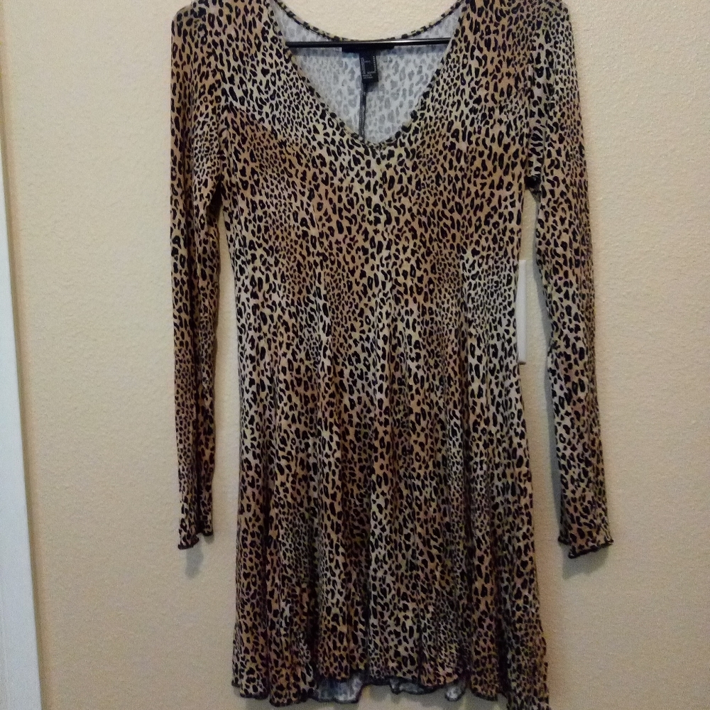 Leopard long sleeved mini Swing Dress